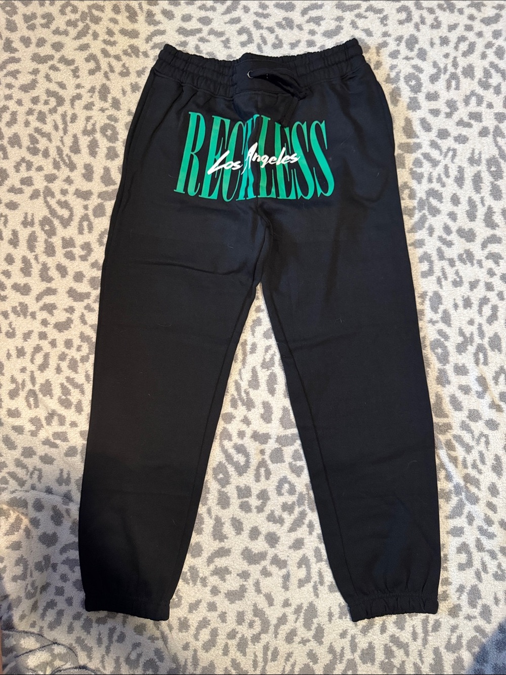 Young & Reckless Black Sweat Joggers with Green Logo Large NWT